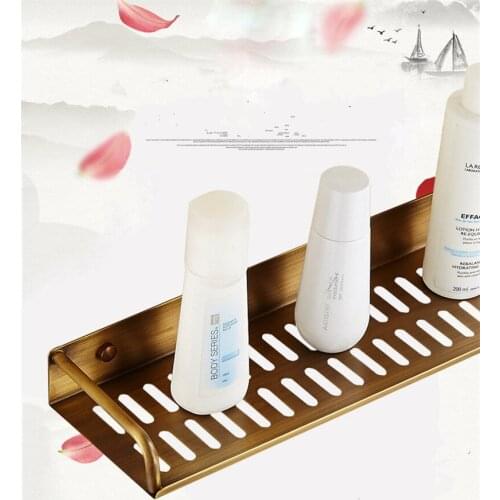 40/50CM Antique Bronze Bathroom Shelves Basket Holder Single Tier kitchen Brass Retro Style Wall Mounted Bathroom Accessories