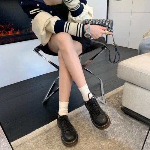 Thick-soled British style small leather shoes womens autumn 2021 new casual all-match round toe lace jk single shoes
