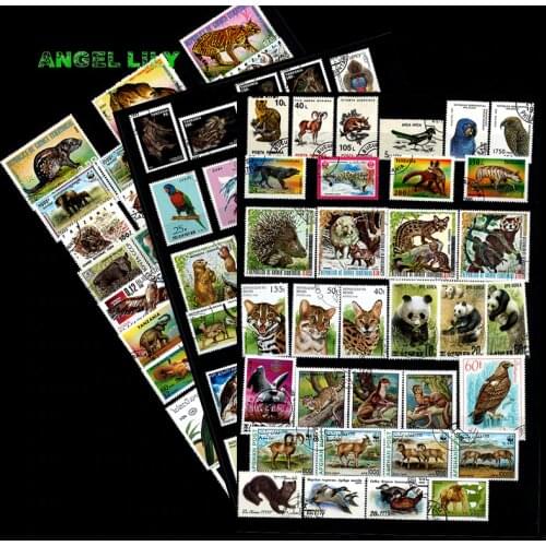 200 PCS NO Repetiton Topic Wild Animal Unused Postage Stamps , post stamps With Post Mark For Collection 200