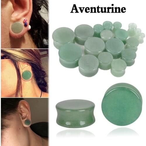 Pair Organic Stone Aventurine Flesh Tunnels Ear Plugs Gauges Natural stone Ear Expander Strecthing Body Piercing Reamer 6-25mm