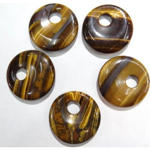 Wholesale 30mm natural tiger eye stone gogo donut charms pendant for jewelry making necklace pendant Accessories 15pcs/lot