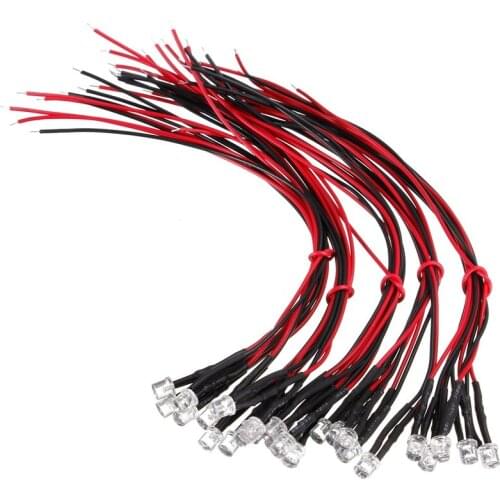 5Pcs/Lot 5mm 20cm Pre Wired LED Round Light Lamp Bulb Chip Beads Cable DC12V White Red Green Blue Yellow 5 Color Emitting Diodes