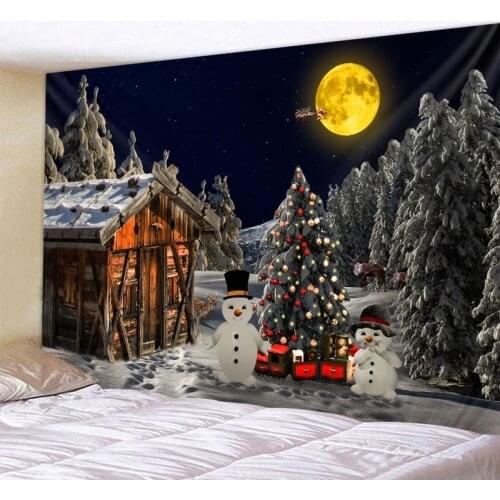 Christmas Tapestry Forest Snowman Christmas Tree Santa Claus Warm Home Decoration Polyester Thin Christmas Wall Cloth