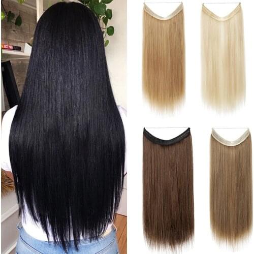 SHANGZI Long Straight Hair Extensions No Clip in Ombre Blonde Bayalage Synthetic Natural Hidden Secret Wire Crown Hair Piece