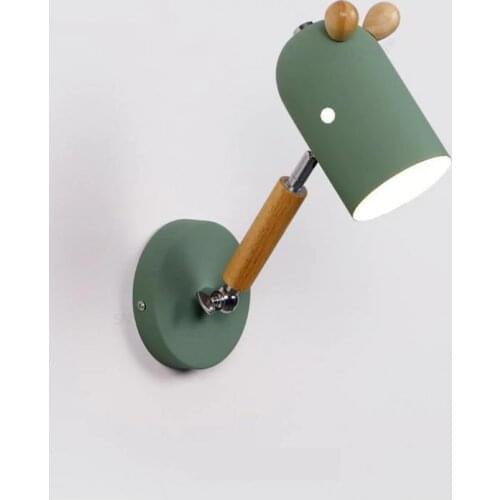 Nordic Wall lights Cartoon Childrens Room Bedside Lamp Modern Simple Wooden Rotatable Aisle Wooden Bedroom Lamp