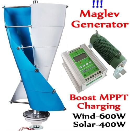 Vertical Axis Wind Turbine Generator 12V 24V 400W Wind Generator+1000W Boost MPPT Wind 600w Solar 400w Hybrid Charge Controller