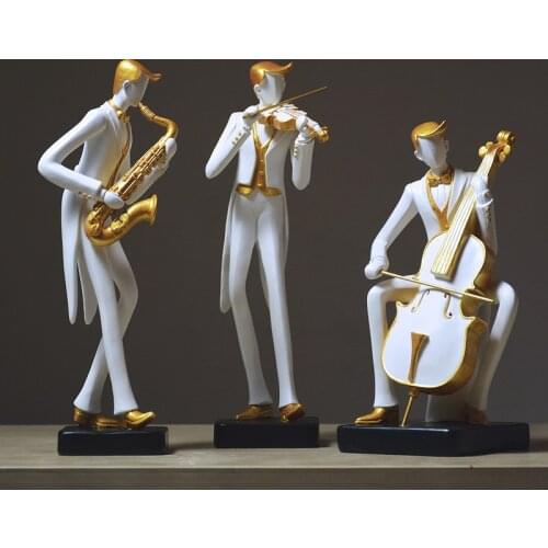 WU CHEN LONG Musical Instrument Violin Piano Cello Band Figurine Art Musician Figures Statue Resin Craft Bar Home Decor R4119