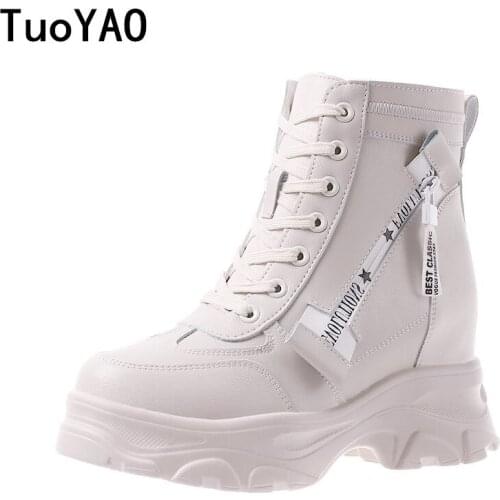 Spring Women Thick Sole Ankle Boots Luxury Platform Casual Boots Womens 7.5cm High Heels Wedge Boots Shoes Woman Sneakers 2021