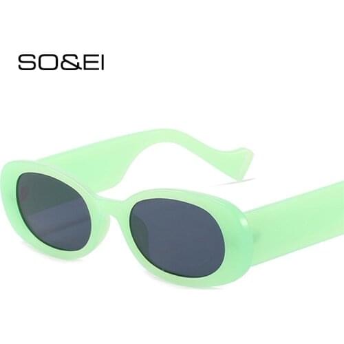 SO&EI Ins Popular Fashion Small Oval Sunglasses Women Vintage Jelly Color Eyewear Men Green Orange Sun Glasses Shades UV400