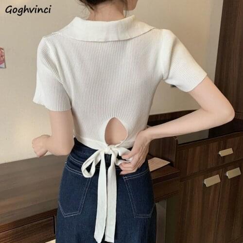 Summer Skinny Short Sleeve T-shirts Women Solid Temperament Crop Female Tops Korean Style Vibe Retro Streetwear All-match Chic