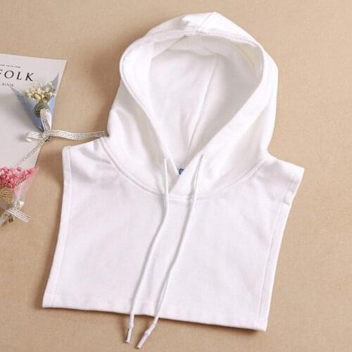 Women Pure Color Cotton Hooded Girls Fake Collars for Mens Sweater Hat Blouse Tops False Collars Unisex Detachable Collars