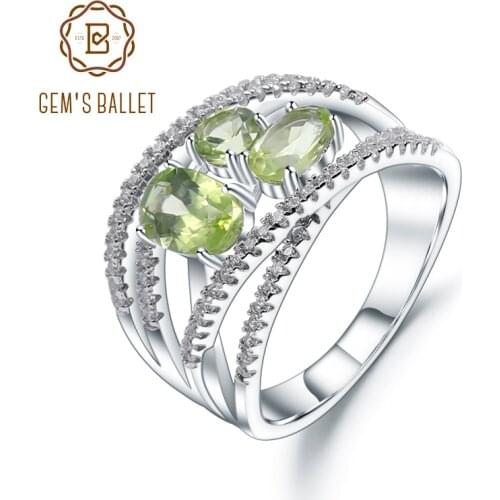 GEMS BALLET 1.69Ct Natural Peridot Criss-Cross Pavé Ring 925 Sterling Silver Gemstone Finger Rings For Women Fine Jewelry
