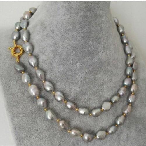 100'' 255cm 10mm gray baroque pearl gold bead mix necklace gold clasp natural Freshwater PEARL Women Jewelry 35cm 43cm 15'' 17