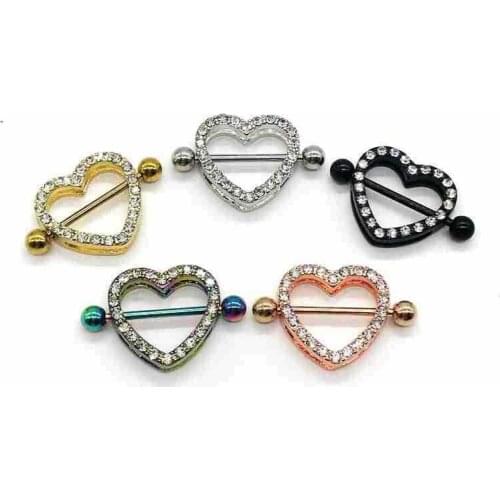 1Pcs New Fashion Double Heart-shaped Piercing Jewelry Gold Black Nipple Ring Peach Heart Nipple Body Personalized Jewelry
