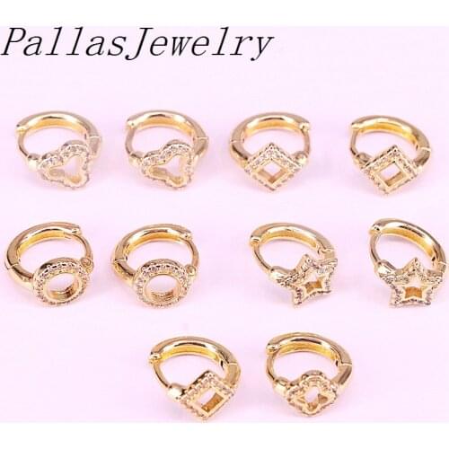 10Pairs, White CZ Micro Pave Flower/Star/Round/ Geometric shape Trendy Earrings, Cubic Zirconia Gold Filled Jewelry Earrings