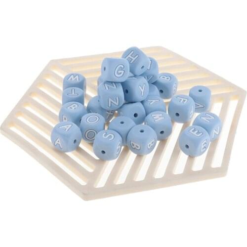 12mm 100pcs Pastel Blue Alphabet Silicone Letter Pearl Baby Teether Beads BPA Free Unicorn Newborn Pacifier Chain Accessories