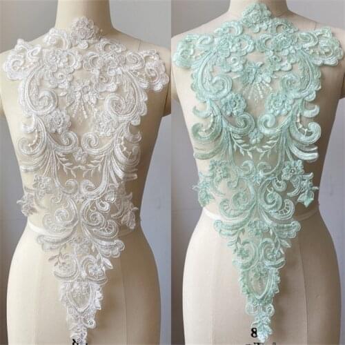 2Pcs Embroidery Lace Flower Applique Skirt Accessory diy Material Clothing Handmade 32X59cm
