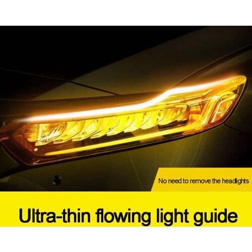 2Pcs Flowing Strip Flexible Car Lamp Strip Yellow Flowing Headlight Universal Styling Yellow Brake 12V Daytime Running Light Led