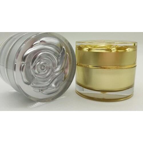 200pcs/lot 5G Empty gold/silver cream jar,plastic cosmetic container cream jar with flower lid