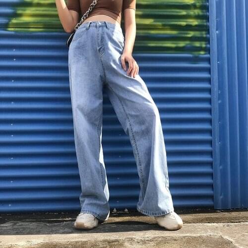 2021 Trendy New Style Ladies Boyfriend Loose Wide-Leg Jeans Casual High-Waist Washed Loose-Fitting Straight-Leg Jeans