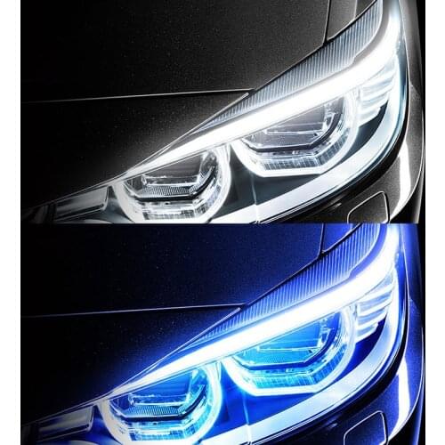 2x Ultrafine DRL 30 45 60cm Daytime Running Light Flexible Soft Tube Guide Car LED Strip White Ice Blue Turn Yellow Waterproof