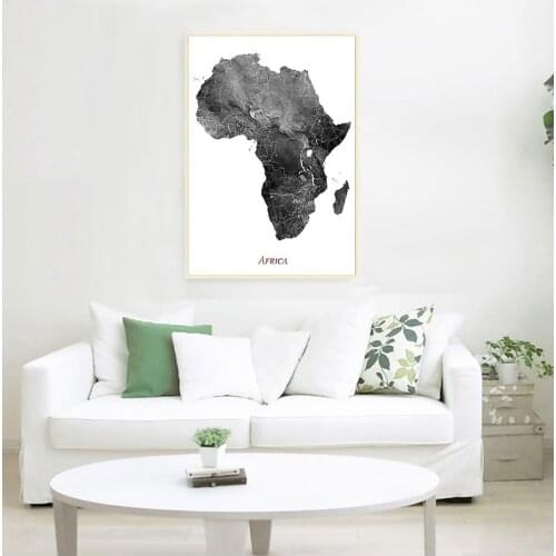 Africa Map Posters and Prints Watercolor Map Travel Wall Art Canvas Painting Grey Black White Picture for Living Room Home Decor