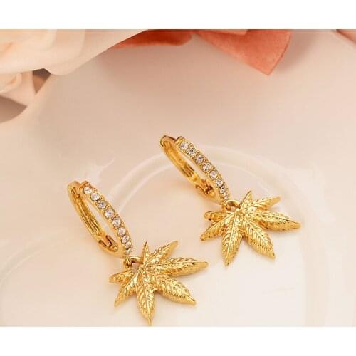 Africa Women Party Cannabiss Weed Marijuan Leaf hemp charms Vintage Accessory for Women / Girls jewelry Solid Golid filled CZ