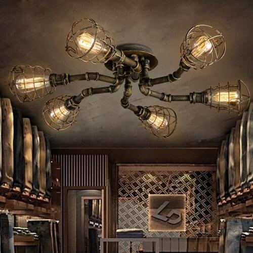 American retro style industrial loft ceiling light creative personality iron waterpipes Restaurant bar living room ceiling lamp