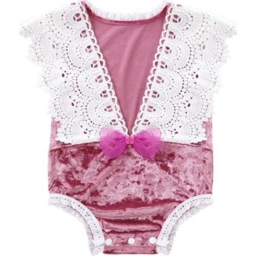 Princess Infant Lace Ruffles Girl Baby Bodysuits Velvet Sheer Bowknot Sweet Baby Summer Rompers Leotard Tops
