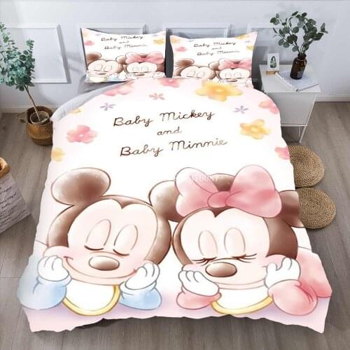 Disney Mickey Minnie mouse Cartoon Bedding Set Lovely Couple single Twin Full King Duvet Cover PillowCase gift for children
