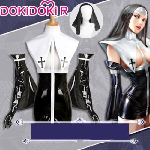 Dokidoki-R Saint Nun Leather Jacket Sexy Cosplay Costume Saint Nun Leather Jacket Halloween Sexy Cospaly Bodysuit Costume