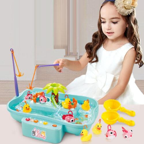 Electric Rotating Magnetic Blister Fishing DIY Play Cut Fruit Cake Birthday Cake Food Kitchen Toy Blue Girls Gift Children