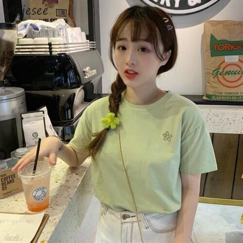 Short Sleeve T-shirts Women Embroidery Floral Simple Cute Vintage Design Korean Style Elegant Tender Ladies Summer Tops Slim New