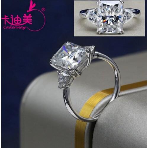 CADERMAY 925 Sterling Silver Unisex Ring 3ct Radiant Cut Moissanite Diamond Engagement Ring Trillion Moissanite Female S925 Ring