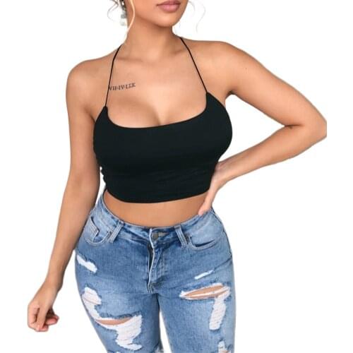 2020 New Women Halter Camis Sexy Low-Cut Bodycon Vest Crop Tops Summer Fashion Criss-Cross Backless Camis Female Solid Tops