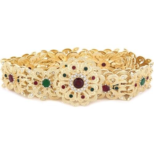 Fashionable and exquisite hollow pattern of round gem metal belt is carved by hand from the palace