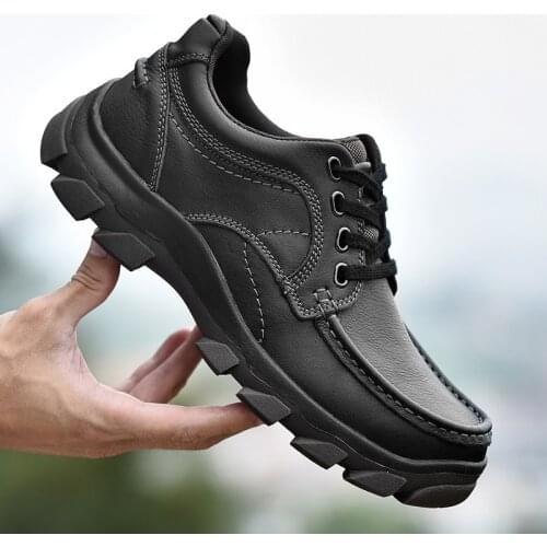Mens Hiking Shoes Genuine Leather Casual Shoes Fashion Flat Shoes Comfort Footwear Breathable Outdoor Trekking Climbing Shoes