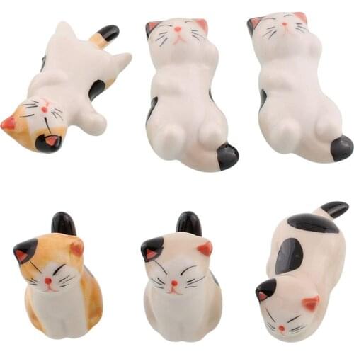 Set Of 6 Rest Spoon Fork Knife Holder Rack Chopsticks Holder Creative Cat Shape Ceramic Holders Japanese Cutlery