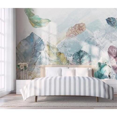 Bacal custom Nordic minimalist watercolor abstract line art small fresh leaf bedroom background wall large 3D wallpaper mural