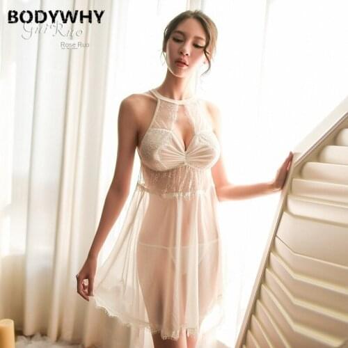 New Ladies Sexy Nightdress Mesh Lace Underwear Women Pajama Sets Hanging Neck Perspective Tracksuit Lingerie Sexy Hot Erotic