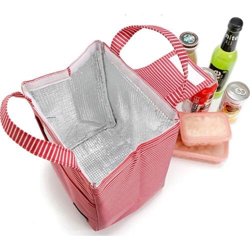 New Fashion Striped Lunch Bag Box Women Tote Hot Cold Insulated Thermal Cooler Travel Work Student School Picnic Food Bag