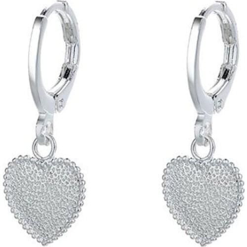 New Simple Mini Frosted Heart-Shaped Clip Earrings Silver Color Earrings Sweet Cute Womens Girl Jewelry Accessories