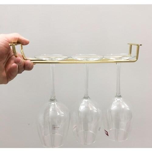 Gold Wire Hanging Rack Under Cabinet Stainless Steel Stemware Hanging Cup Holder Single Row Bronze Kitchen Accessories 27CM