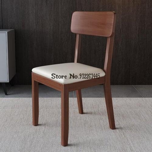 All Solid Wood Dining Chair Log Light Luxury Soft Chair Black Leather Home Backrest Stool Desk Computer Chair Stool