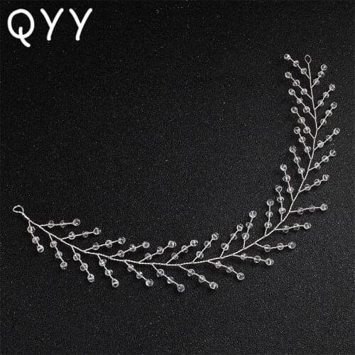 QYY Simple Crystal Handmade Vine Wedding Headband Hair Accessories Tiara Bridal Hair Ornaments Decoration Hairpieces for Women