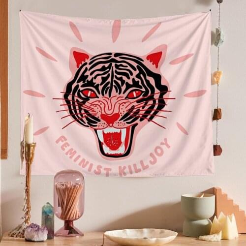 Pink Tiger Tapestry Hanging INS Wall Decor Cloth Cute Tapestry Wall Hanging Women Retro Tapestry Wall Covering Bohemian Decor