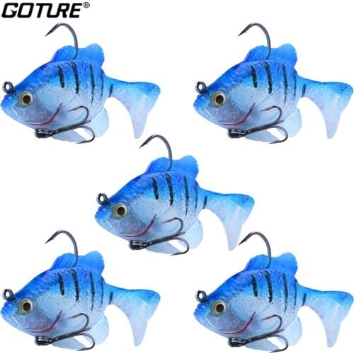 Goture 5pcs/lot Fishing Lure Soft Silicone Tail Jig Head Swimbait 8.3cm 20.5g Bluegill Appearance Fishing Wobblers