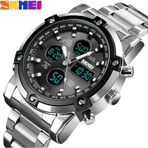 SKMEI Luxury Mens Quartz Analog Watch Sport Digital Clock Man Wristwatches Waterproof Stainless Men Watches Relogio Masculino