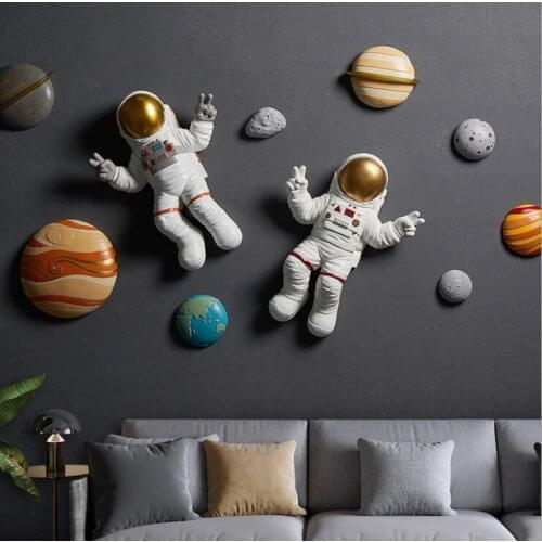 Modern Astronaut Planet Resin Ornaments Wall Hangings Home Livingroom Wall Sticker Crafts Childrens Room Wall Mural Decoration