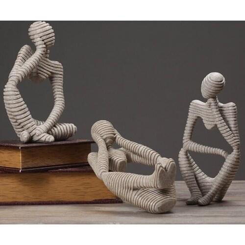 Thinker Sculpture Handcraft Figurine Resin Sandstone Statues Abstract Characters Home Decor Accessories Statues Easter Statue